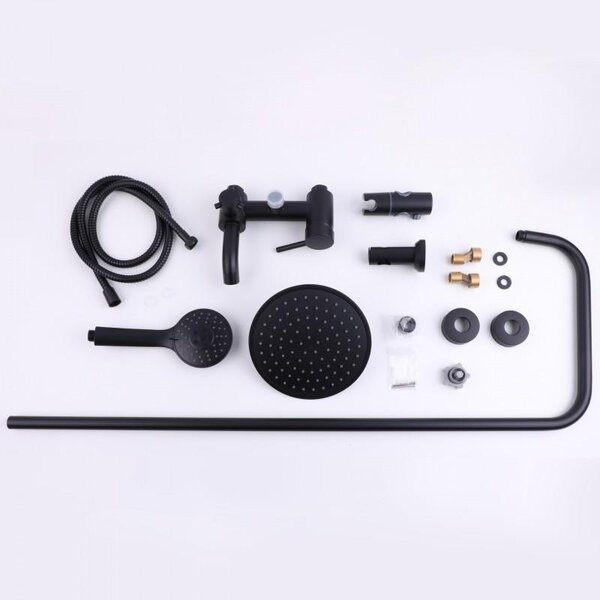Erga Mutabi, sprchový set s baterií, hlavovou sprchou 20×20 cm a výtokem, černá matná, ERG-YKA-BP.MUTABI-20-BLK