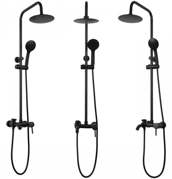 Erga Mutabi, sprchový set s baterií, hlavovou sprchou 20×20 cm a výtokem, černá matná, ERG-YKA-BP.MUTABI-20-BLK