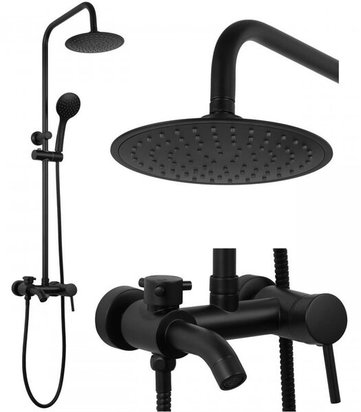 Erga Mutabi, sprchový set s baterií, hlavovou sprchou 20×20 cm a výtokem, černá matná, ERG-YKA-BP.MUTABI-20-BLK