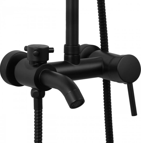 Erga Mutabi, sprchový set s baterií, hlavovou sprchou 20×20 cm a výtokem, černá matná, ERG-YKA-BP.MUTABI-20-BLK