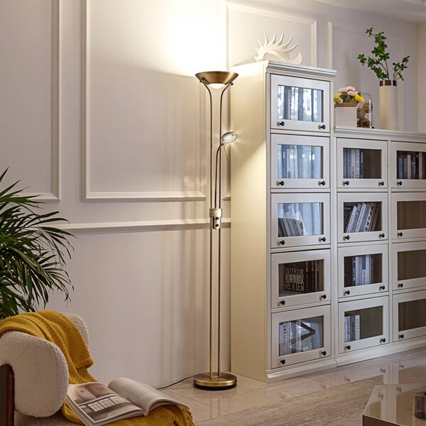 Lindby LED stojací lampa Josefin, bronzová, světlo na čtení, stmívatelné, stmívatelný, Bronz / starožitná mosaz, Obývací pokoj / jídelna, kov, Moderní, Lampička na čtení
