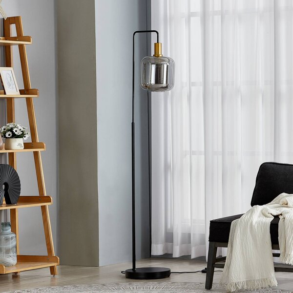 Lindby Stojací lampa Nimbora, 150 cm, černá, sklo, kov, Černá, Obývací pokoj / jídelna, kov, Moderní