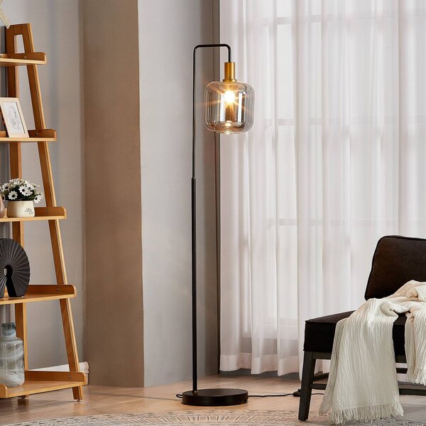 Lindby Stojací lampa Nimbora, 150 cm, černá, sklo, kov, Černá, Obývací pokoj / jídelna, kov, Moderní