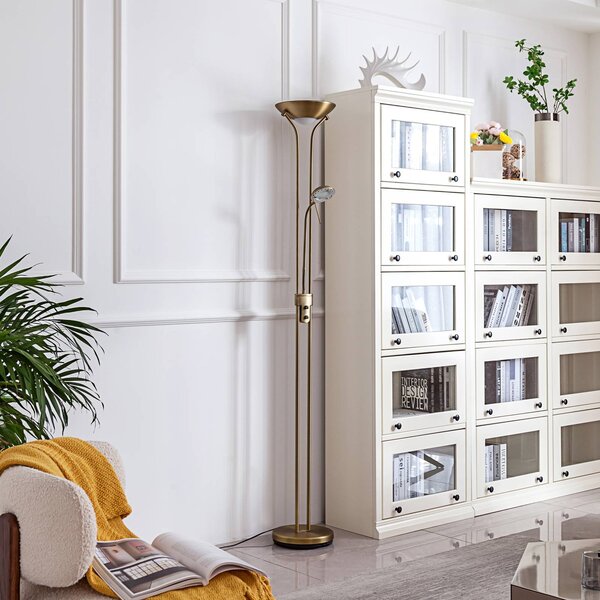 Lindby LED stojací lampa Josefin, bronzová, světlo na čtení, stmívatelné, stmívatelný, Bronz / starožitná mosaz, Obývací pokoj / jídelna, kov, Moderní, Lampička na čtení