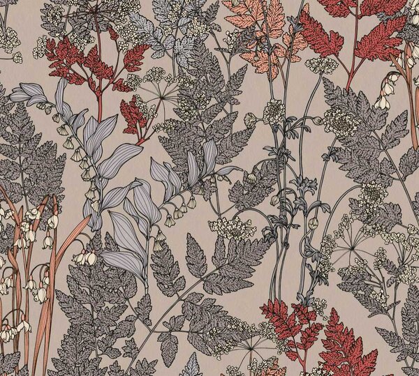 A.S. Création | Vliesová tapeta na zeď AP Floral Impression 37751-2 | 0,53 x 10,05 m | vícebarevná, hnědá, šedá