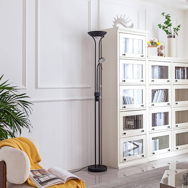 Lindby LED stojací lampa Josefin, černá, světlo na čtení, stmívatelné, stmívatelný, Černá, Obývací pokoj / jídelna, kov, Moderní, Lampička na čtení