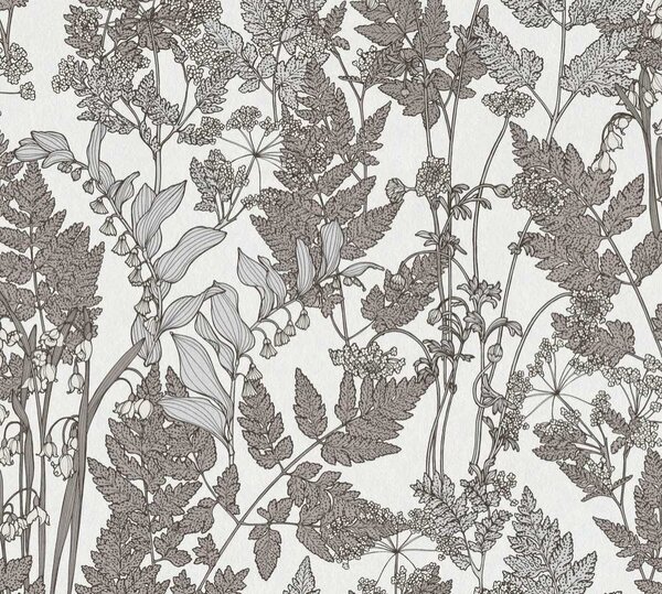 A.S. Création | Vliesová tapeta na zeď AP Floral Impression 37752-1 | 0,53 x 10,05 m | bílá, hnědá, šedá