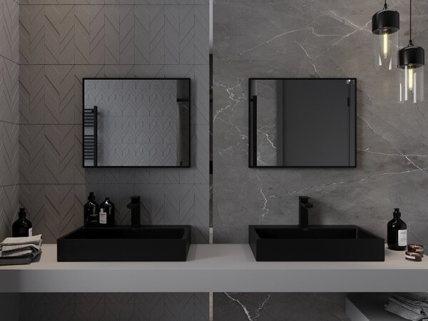 Mexen Loft, obdélníkové koupelnové zrcadlo 60 x 50 cm, barva rámu černá matná, 9852-060-050-000-70