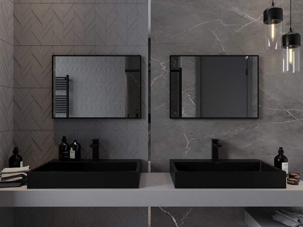 Mexen Loft, obdélníkové koupelnové zrcadlo 70 x 50 cm, barva rámu černá matná, 9852-070-050-000-70