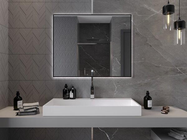 Mexen Erma, LED koupelnové zrcadlo s podsvícením a černým rámem 100x80 cm, 6000K, ochrana proti zamlžování, 9814-100-080-611-70
