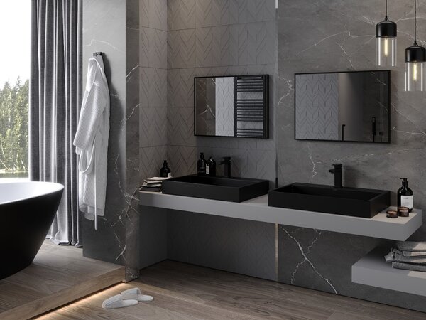 Mexen Loft, obdélníkové koupelnové zrcadlo 70 x 50 cm, barva rámu černá matná, 9852-070-050-000-70