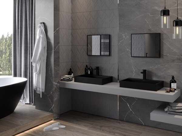 Mexen Loft, obdélníkové koupelnové zrcadlo 50 x 40 cm, barva rámu černá matná, 9852-050-040-000-70