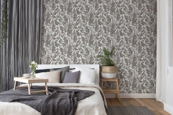 A.S. Création | Vliesová tapeta na zeď AP Floral Impression 37752-1 | 0,53 x 10,05 m | bílá, hnědá, šedá