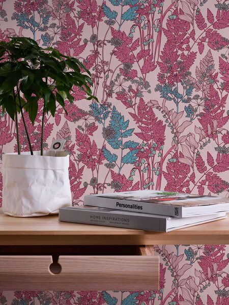 A.S. Création | Vliesová tapeta na zeď AP Floral Impression 37751-8 | 0,53 x 10,05 m | modrá, růžová