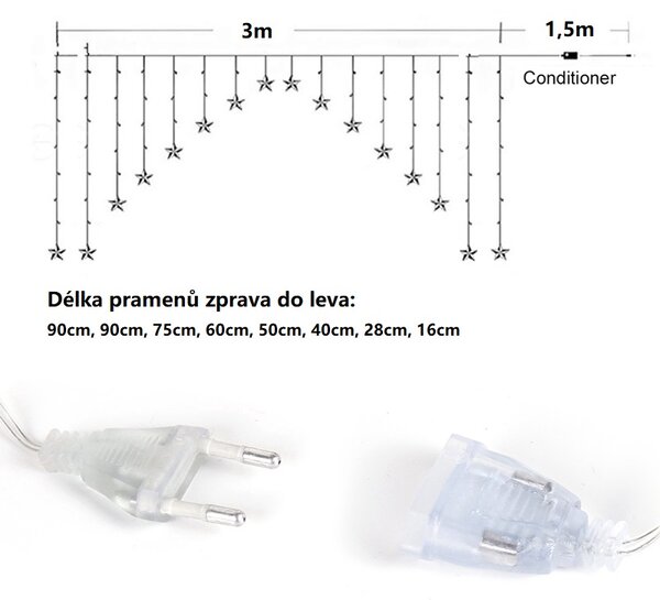 Vánoční LED světelný závěs ve tvaru V se sněhovými vločkami 152 LED, 3m, různé barvy na výběr Barva: Studená bílá