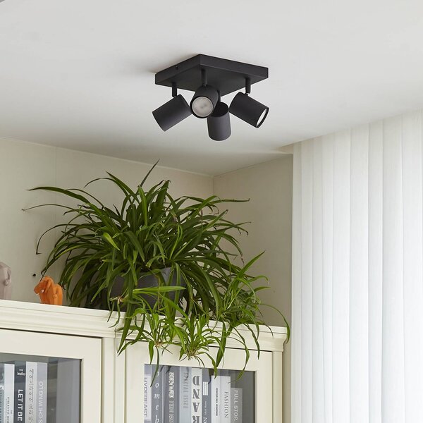 Lindby Stropní bodové svítidlo Jorell, černé, 20 cm, 4 světla., stmívatelný, Černá, Pracovna / kancelář, kov, Moderní