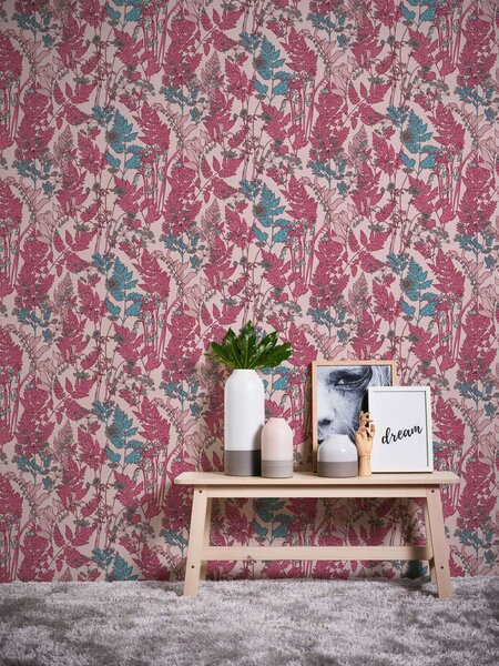 A.S. Création | Vliesová tapeta na zeď AP Floral Impression 37751-8 | 0,53 x 10,05 m | modrá, růžová
