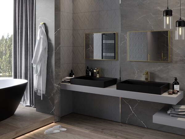 Mexen Loft, obdélníkové koupelnové zrcadlo 70 x 50 cm, barva rámu zlatá lesklá, 9852-070-050-000-50
