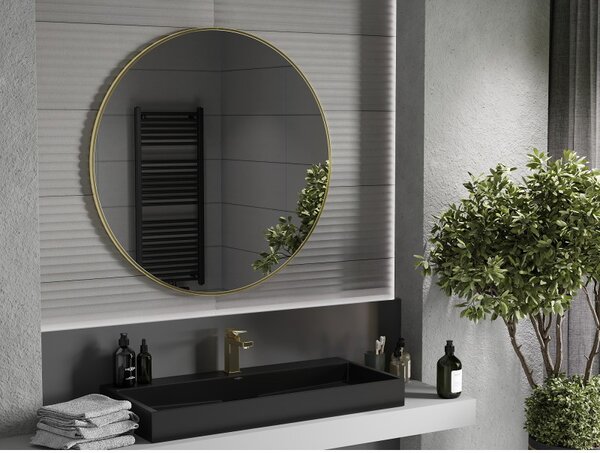 Mexen Loft, kulaté koupelnové zrcadlo 100 cm, barva rámu zlatá lesklá, 9850-100-100-000-50