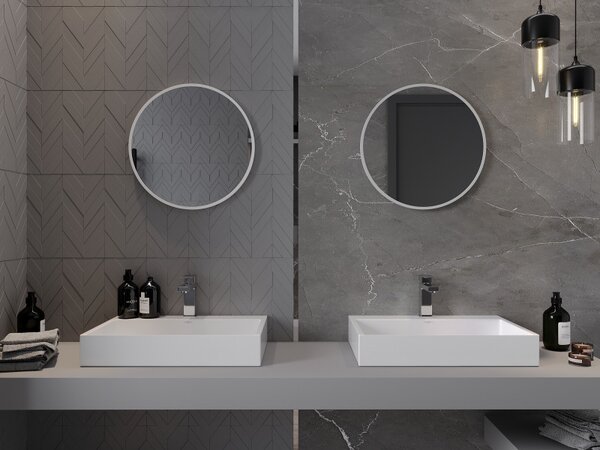 Mexen Loft, kulaté koupelnové zrcadlo 30 cm, barva rámu bílá, 9850-030-030-000-20
