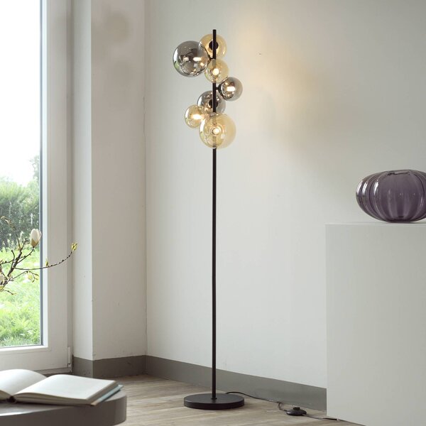 Paul Neuhaus Stojací lampa Popsicle, sklo, výška 155 cm, G9, Černá, Obývací pokoj / jídelna, kov, Moderní