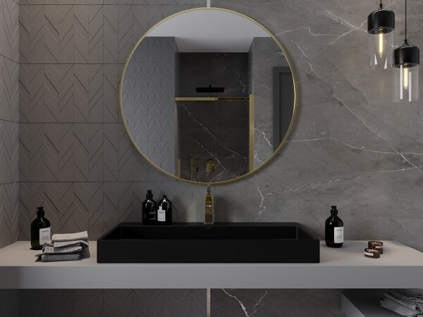Mexen Loft, kulaté koupelnové zrcadlo 100 cm, barva rámu zlatá lesklá, 9850-100-100-000-50