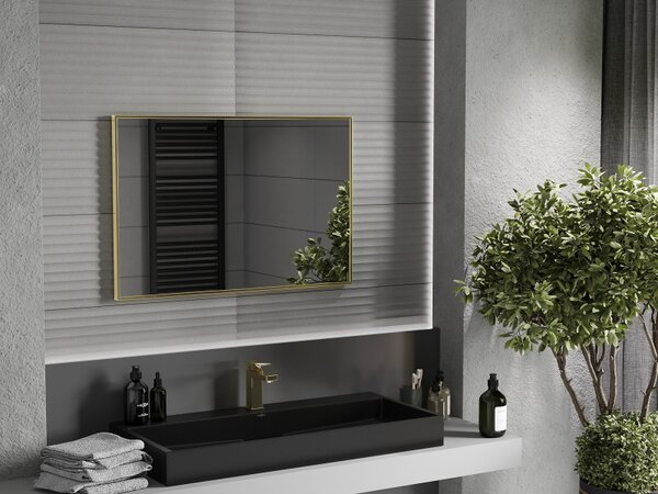 Mexen Loft, obdélníkové koupelnové zrcadlo 90 x 60 cm, barva rámu zlatá lesklá, 9852-090-060-000-50