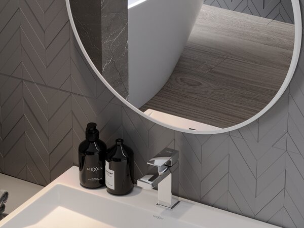 Mexen Loft, kulaté koupelnové zrcadlo 80 cm, barva rámu bílá, 9850-080-080-000-20