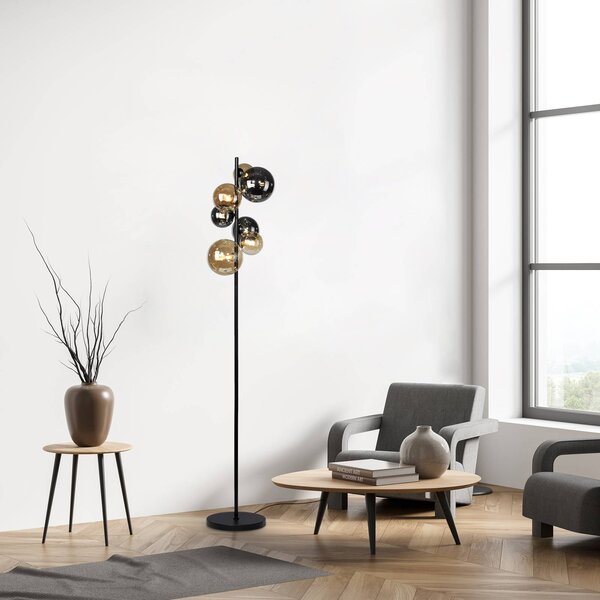Paul Neuhaus Stojací lampa Popsicle, sklo, výška 155 cm, G9, Černá, Obývací pokoj / jídelna, kov, Moderní