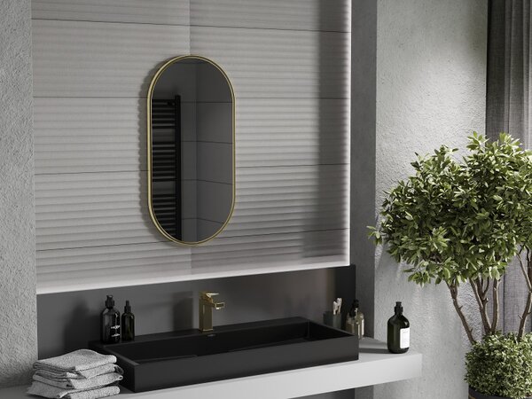 Mexen Loft, oválné koupelnové zrcadlo 80 x 40 cm, barva rámu zlatá lesklá, 9851-080-040-000-50
