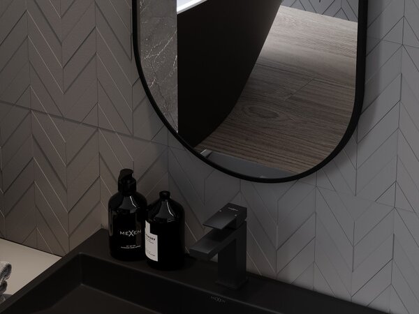 Mexen Loft, oválné koupelnové zrcadlo 75 x 40 cm, barva rámu černá matná, 9851-075-040-000-70