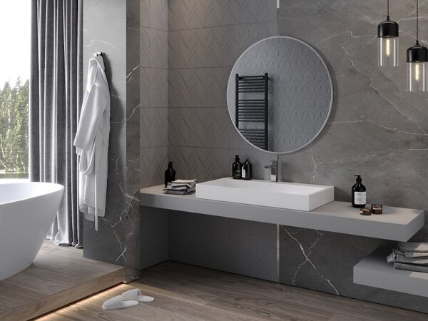 Mexen Loft, kulaté koupelnové zrcadlo 90 cm, barva rámu broušená ocel, 9850-090-090-000-10