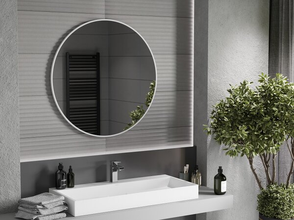 Mexen Loft, kulaté koupelnové zrcadlo 90 cm, barva rámu bílá, 9850-090-090-000-20