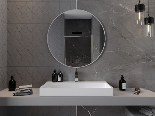 Mexen Loft, kulaté koupelnové zrcadlo 90 cm, barva rámu bílá, 9850-090-090-000-20