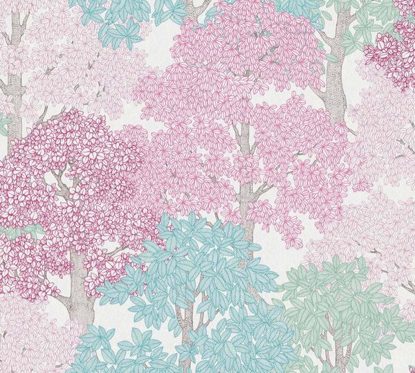 A.S. Création | Vliesová tapeta na zeď AP Floral Impression 37753-5 | 0,53 x 10,05 m | modrá, bílá, růžová