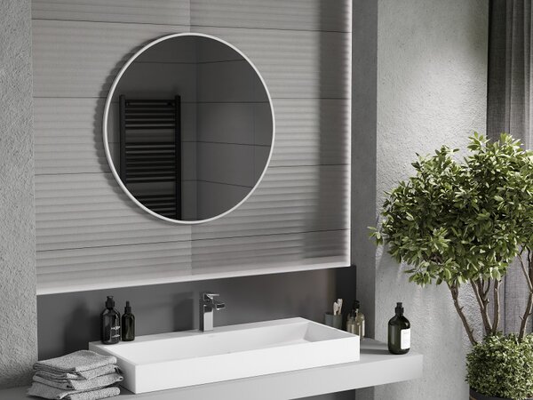 Mexen Loft, kulaté koupelnové zrcadlo 80 cm, barva rámu bílá, 9850-080-080-000-20