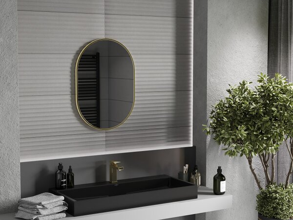 Mexen Loft, oválné koupelnové zrcadlo 70 x 50 cm, barva rámu zlatá lesklá, 9851-070-050-000-50