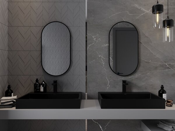 Mexen Loft, oválné koupelnové zrcadlo 75 x 40 cm, barva rámu černá matná, 9851-075-040-000-70