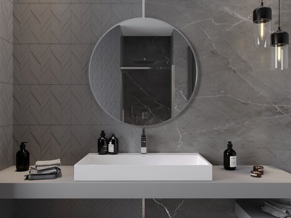 Mexen Loft, kulaté koupelnové zrcadlo 90 cm, barva rámu broušená ocel, 9850-090-090-000-10