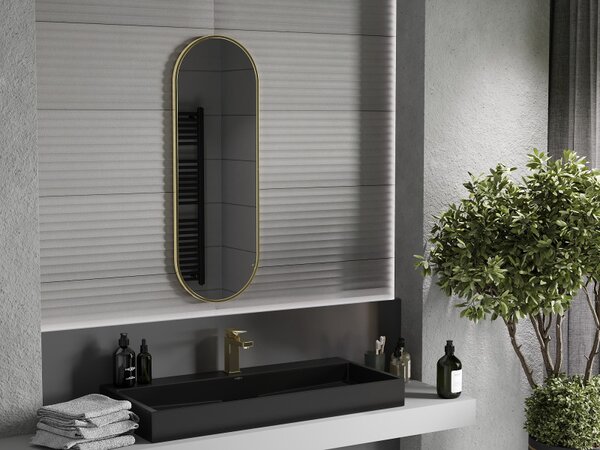 Mexen Loft, oválné koupelnové zrcadlo 100 x 35 cm, barva rámu zlatá lesklá, 9851-100-035-000-50