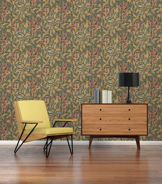 A.S. Création | Vliesová tapeta na zeď AP Floral Impression 37754-4 | 0,53 x 10,05 m | vícebarevná, černá, žlutá