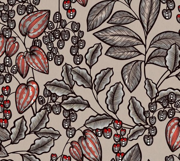 A.S. Création | Vliesová tapeta na zeď AP Floral Impression 37754-3 | 0,53 x 10,05 m | červená, béžová, černá, hnědá