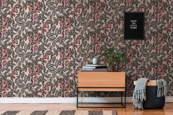 A.S. Création | Vliesová tapeta na zeď AP Floral Impression 37754-3 | 0,53 x 10,05 m | červená, béžová, černá, hnědá