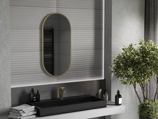 Mexen Loft, oválné koupelnové zrcadlo 90 x 45 cm, barva rámu zlatá lesklá, 9851-090-045-000-50