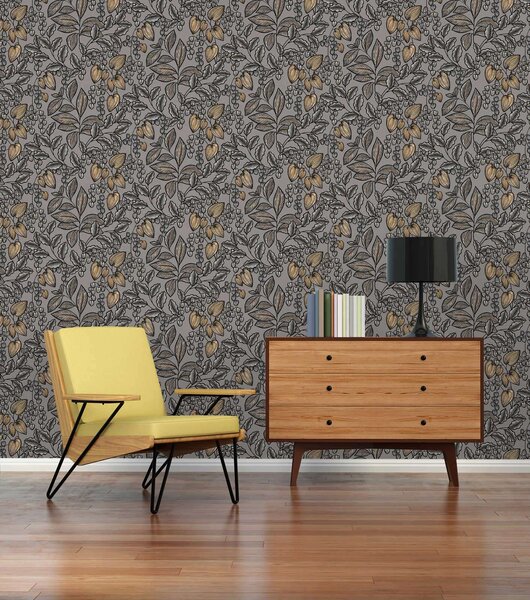 A.S. Création | Vliesová tapeta na zeď AP Floral Impression 37754-9 | 0,53 x 10,05 m | černá, oranžová, šedá