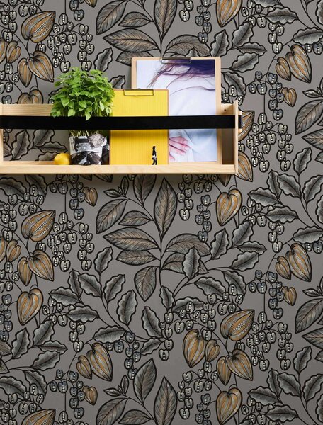 A.S. Création | Vliesová tapeta na zeď AP Floral Impression 37754-9 | 0,53 x 10,05 m | černá, oranžová, šedá