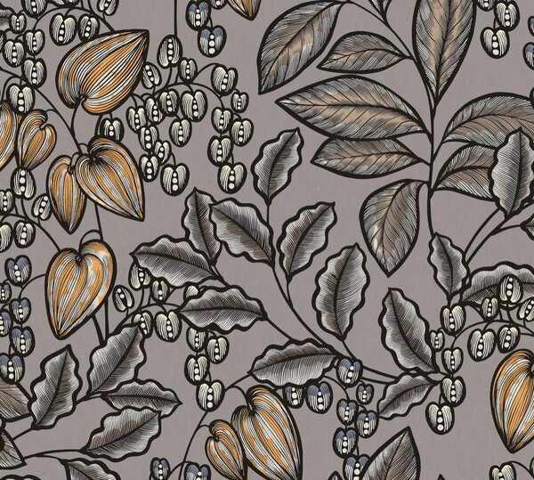 A.S. Création | Vliesová tapeta na zeď AP Floral Impression 37754-9 | 0,53 x 10,05 m | černá, oranžová, šedá