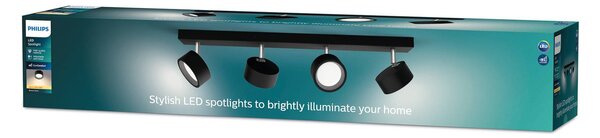 Philips Bracia LED stropní bodové osvětlení se čtyřmi žárovkami, černé, Černá, Obývací pokoj / jídelna, Hliník, Moderní