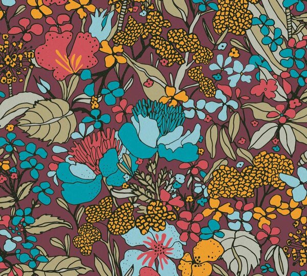 A.S. Création | Vliesová tapeta na zeď AP Floral Impression 37756-3 | 0,53 x 10,05 m | vícebarevná, modrá, červená, černá