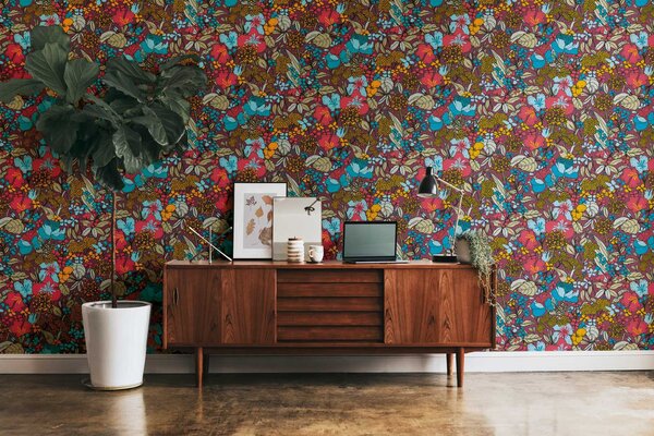 A.S. Création | Vliesová tapeta na zeď AP Floral Impression 37756-3 | 0,53 x 10,05 m | vícebarevná, modrá, červená, černá